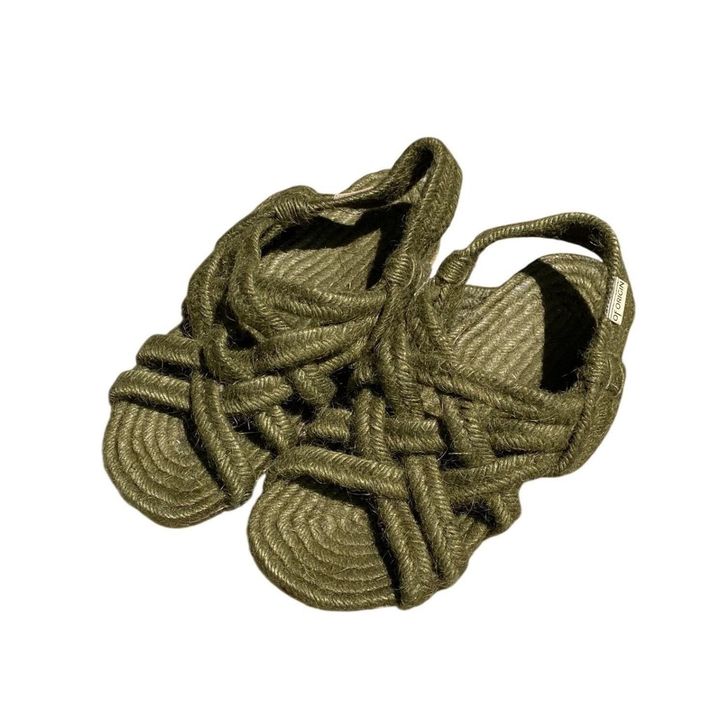 Of Origin‎ Siesta Jute Rope Sandals Shoes Olive Green Vegan Strappy Flat 8 Boho